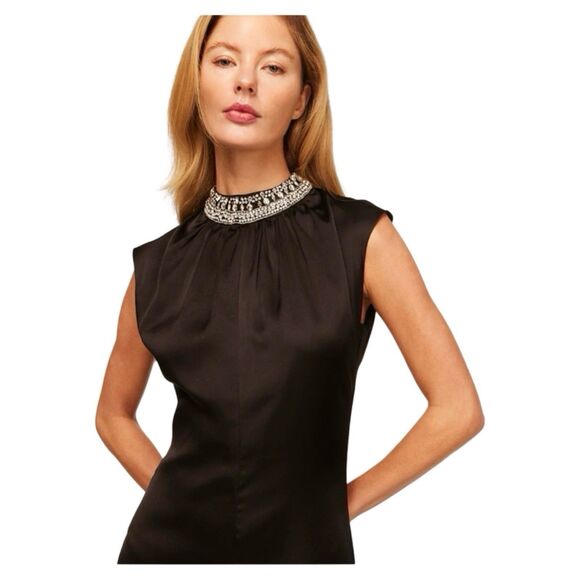 NWT MISA Los Angeles Kira Jeweled Neck Black Midi Cocktail Dress M - Picture 3 of 14